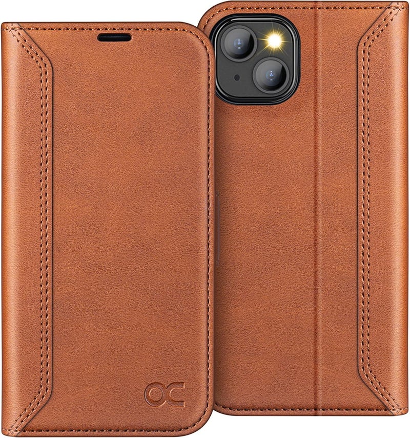 OCASE Retro Series Compatible with iPhone 13 Wallet Case with Card Holders [RFID Blocking][TPU Inner Shell ][Kickstand] PU Leather Flip Folio Shockproof Phone Cover 6.1 inch 2021 (Brown) - Image 1